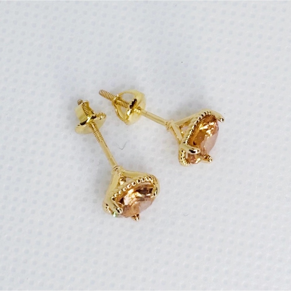 18k Yellow Gold Plated Sterling Silver Screw-Back 1.28ct Each Morganite Studs - Picture 10 of 13